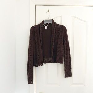 Vintage Pink Cardigan Brown Shawl Collar Crochet Cardigan